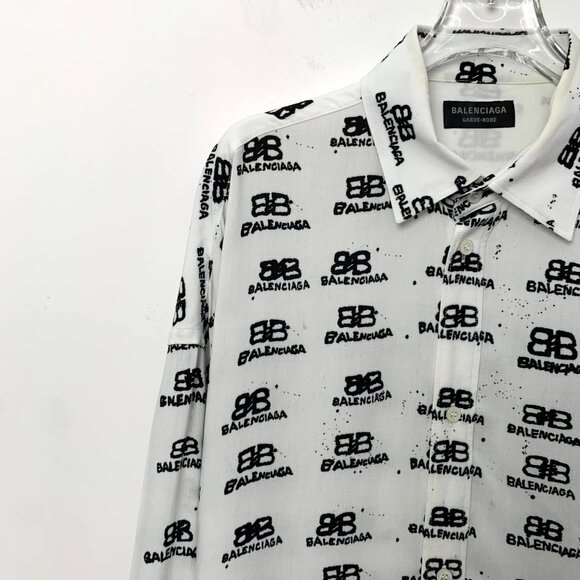 J19512 Balenciaga White logo jacquard full-print lapel single-breasted long-slee - Picture 3 of 8